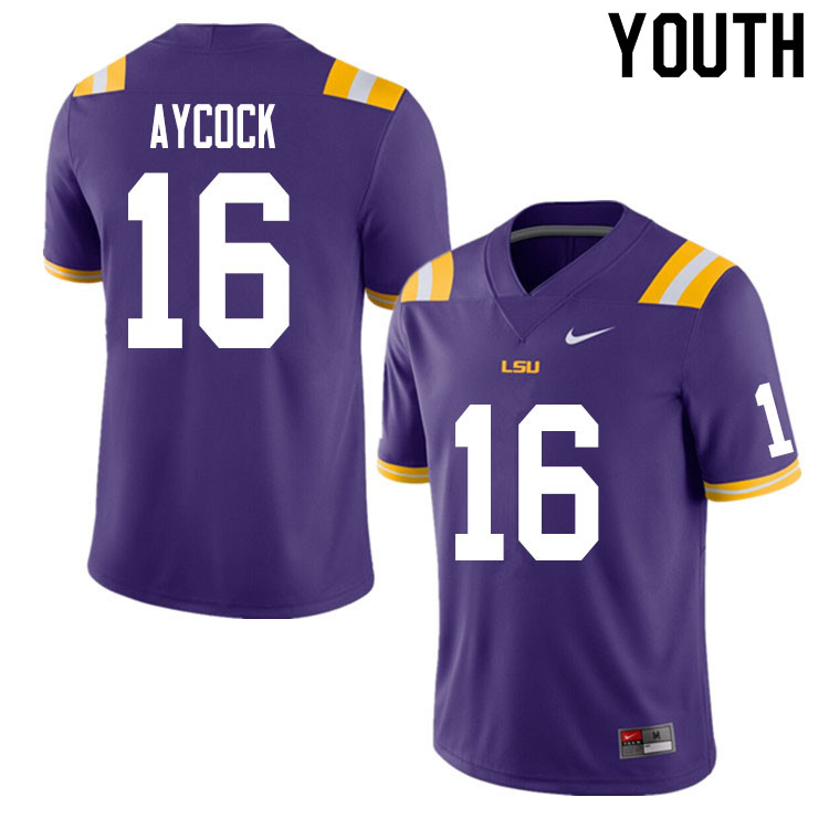 Youth #16 AJ Aycock LSU Tigers College Football Jerseys Sale-Purple - Click Image to Close